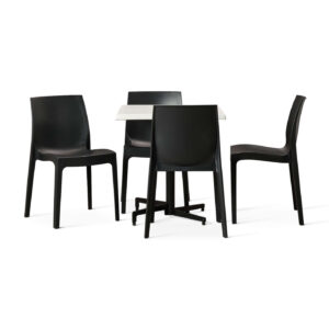 Madrid Flip Top Dining Height Base with a Square Werzalit White Top and 4 Strata Side Chairs