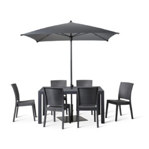 Canterbury 6 Seater Table and 6 Side chairs with a Plaza Parasol in Anthracite
