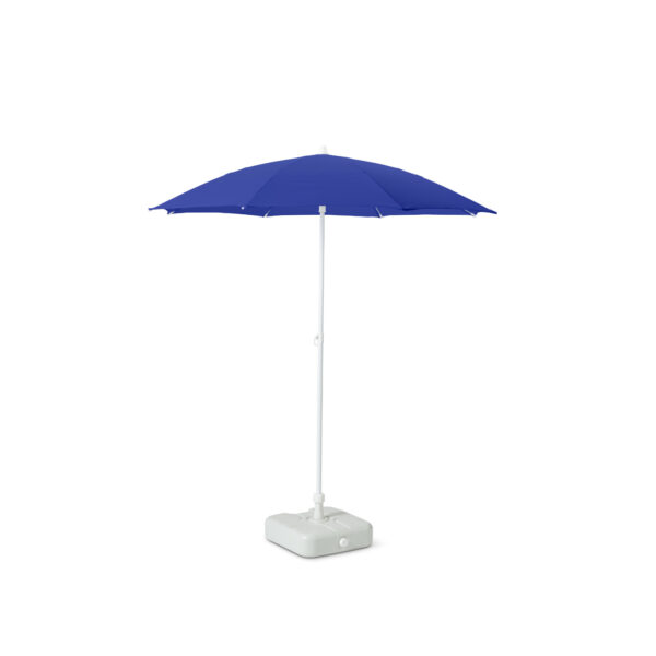 royal blue parasol with white plastic base