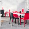 "Strata-Anthracite-Side-Chair-and-Strata-Red-Side-Chair-with-Madrid-Flip-Top-Dining-Height-Table-Base-and-800-Square-White-Werzalit-Table-Top-1.jpg"