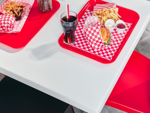 "Strata-Anthracite-Side-Chair-and-Strata-Red-Side-Chair-with-Madrid-Flip-Top-Dining-Height-Table-Base-and-800-Square-White-Werzalit-Table-Top-2.jpg"