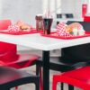 "Strata-Anthracite-Side-Chair-and-Strata-Red-Side-Chair-with-Madrid-Flip-Top-Dining-Height-Table-Base-and-800-Square-White-Werzalit-Table-Top-3.jpg"