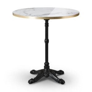 tuff top premium high gloss calacatta marble round top on bistro dining base