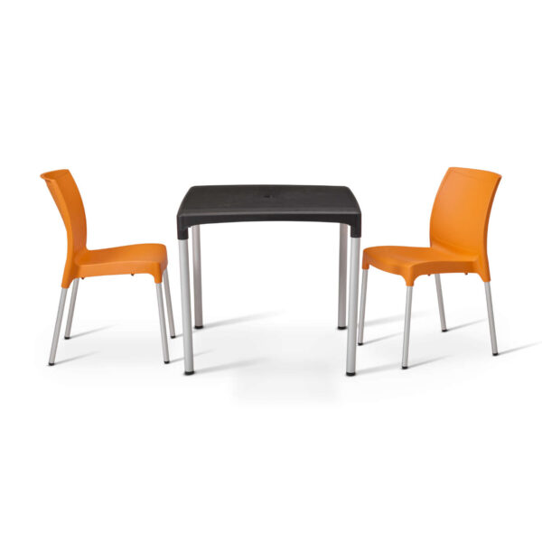 vibe table with 2 orange vibe chairs