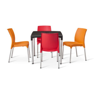 vibe table with 2 orange and 2 red vibe chairs