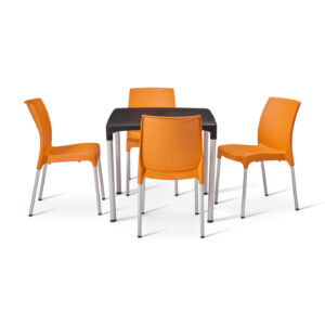 vibe table with 4 orange vibe chairs