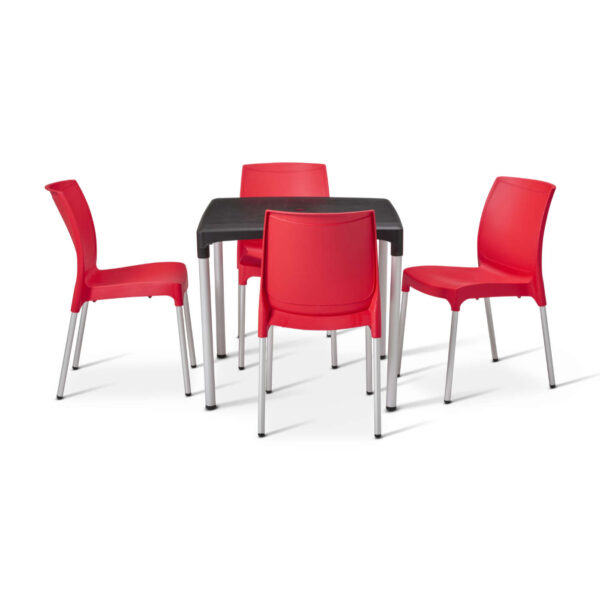 vibe table with 4 red vibe chairs