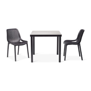 urban concrete table with 2 Cruz black chairs