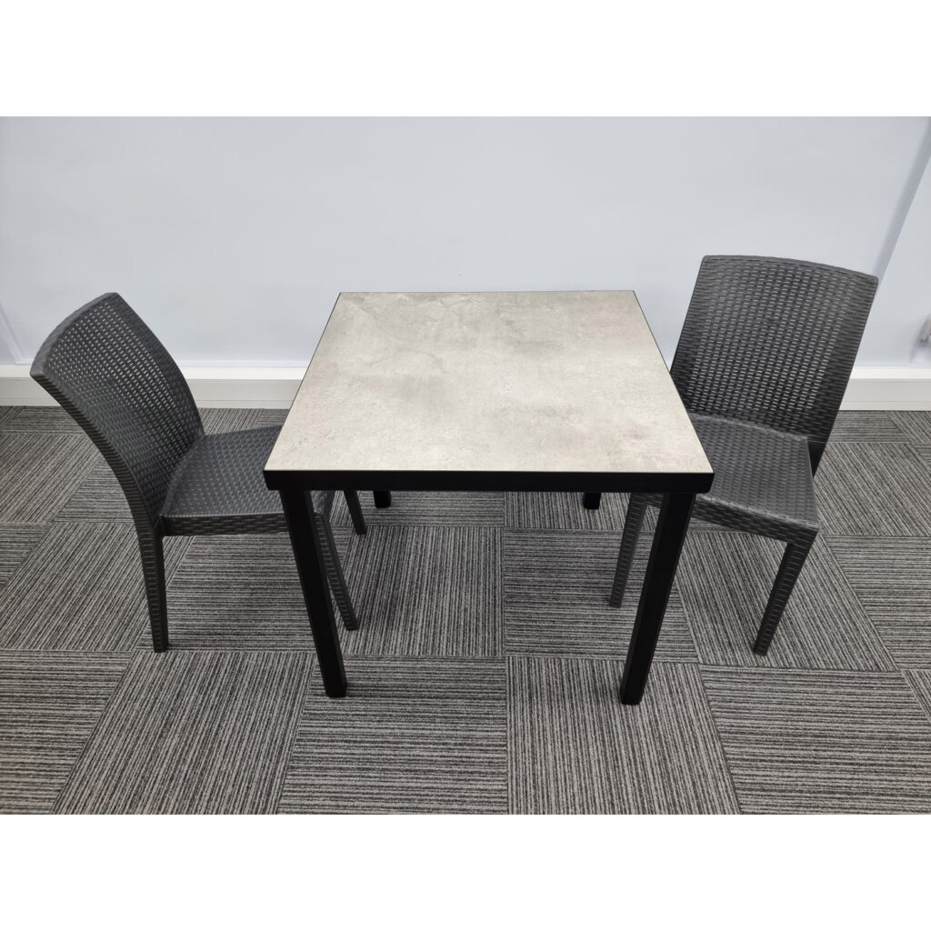 Urban Ceramic Table in Concrete with 2 Canterbury Side Chairs Simply