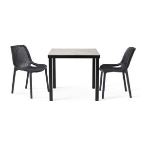 urban marble table with 2 Cruz black dining chairs