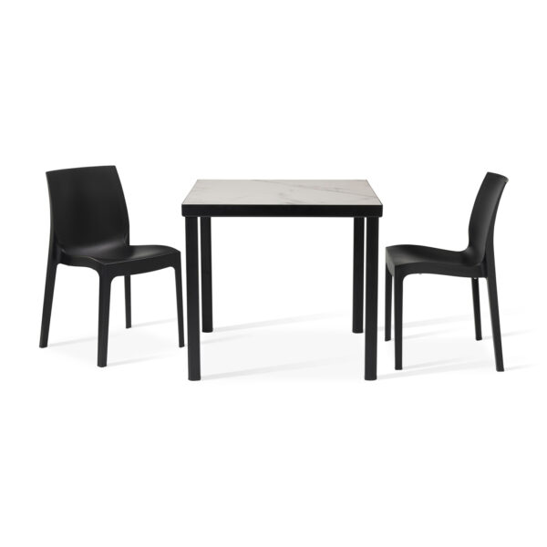 urban marble table with 2 strata anthracite dining chairs