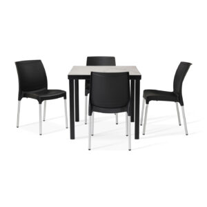 urban marble table with 4 vibe black dining chairs