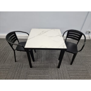 urban marble table with 2 carman black chairs