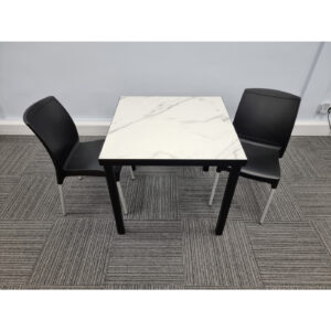 urban marble table with 2 vibe black chairs