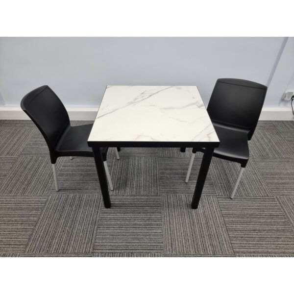 urban marble table with 2 vibe black chairs