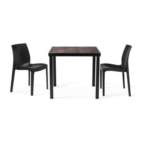 urban rust table with 2 strata anthracite dining chairs