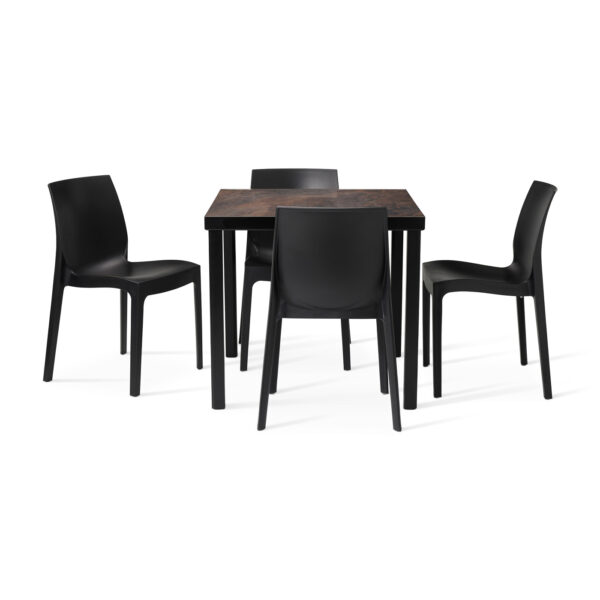 urban rust table with 4 strata anthracite dining chairs