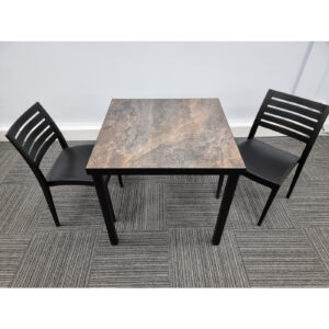 urban rust table with 2 fresco anthracite chairs