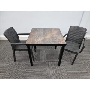 urban rust table with 2 Richmond armchairs