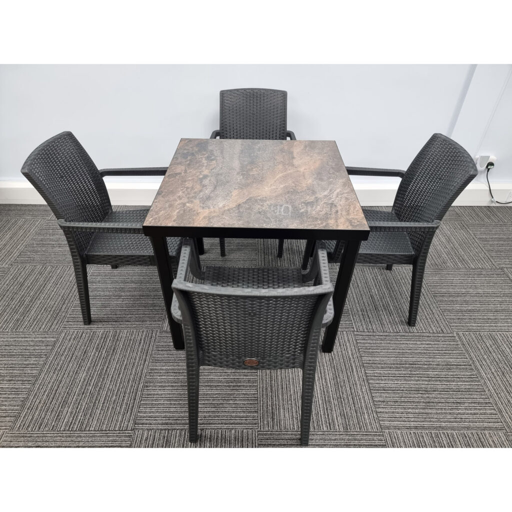 Urban Ceramic Table in Rust with 4 Canterbury Arm Chairs Simply