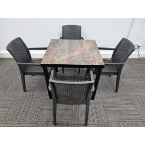 urban rust table with 4 Richmond dining chairs with arms