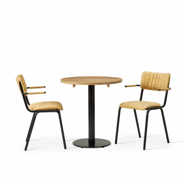 "Bourbon-Armchair-in-Goldmine-with-Solid-Wood-Oak-Forza-Round-Table.jpg"