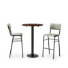 "Bourbon-Bar-Chairs-in-Fern-with-Solid-Wood-Walnut-round-top-on-a-Forza-round-poseur-height-base.jpg"
