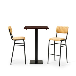 "Bourbon-Bar-Chairs-in-Goldmine-with-Solid-Wood-Walnut-square-Forza-Poseur-table.jpg"