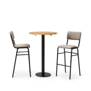 "Bourbon-Bar-Chairs-in-Graphite-with-Solid-Wood-Oak-round-top-on-a-Forza-round-poseur-height-base.jpg"
