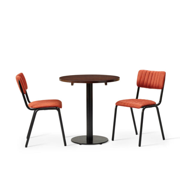 "Bourbon-Side-Chaiir-in-Tabasco-with-Solid-Wood-Walnut-Forza-Round-Table-1.jpg"