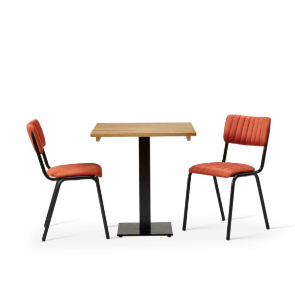 "Bourbon-Side-Chair-in-Tabasco-with-Solid-Wood-Oak-Forza-Square-Table.jpg"